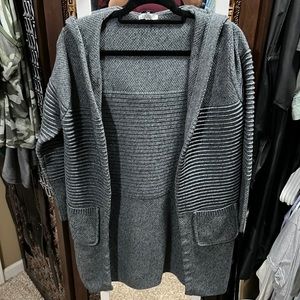 Baciano Cozy Open Front Long Cardigan Jacket Ribbed Gray Multi Sz M